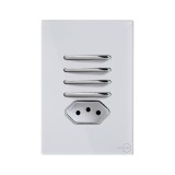 Conjunto Interruptor Quadruplo Simples + Tomada 20a 4x2 - Novara Glass Branco Cromado